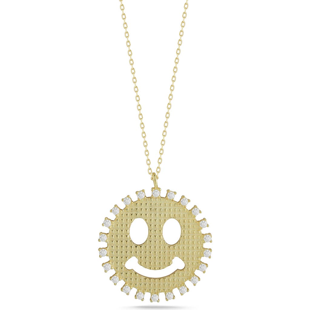 Sphera Milano 14k Over Silver Cz Smiley Face Necklace In Gold