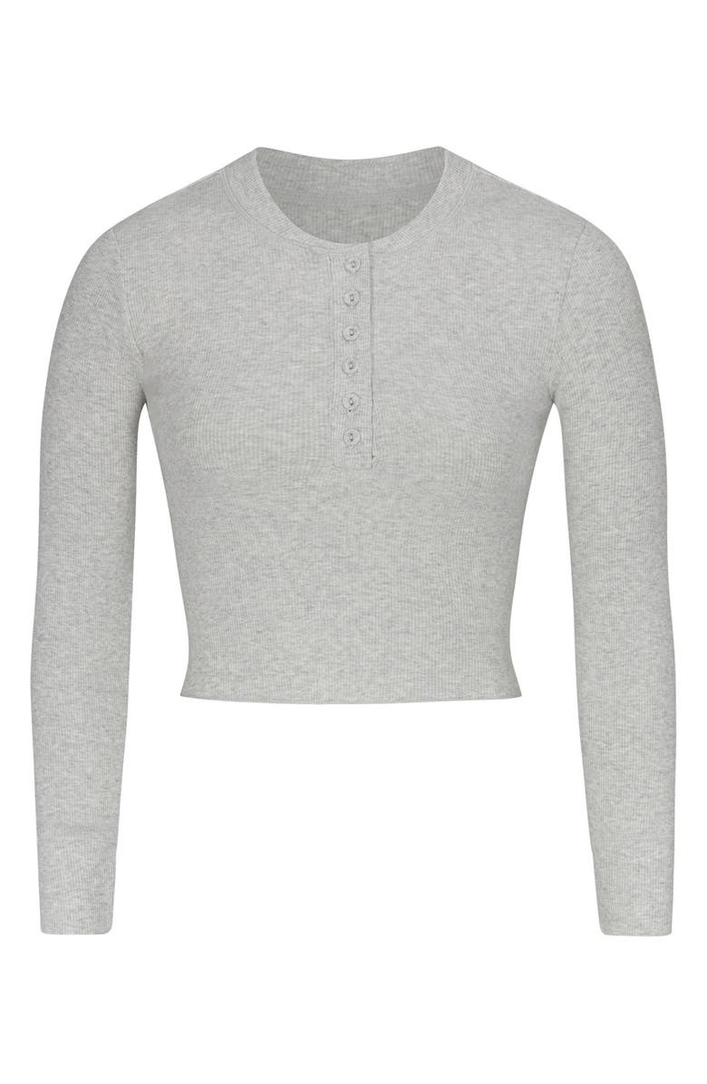 Long Sleeve Crop Stretch Cotton Rib Henley
