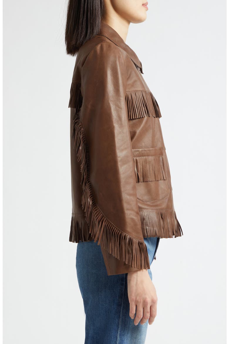 Lazare Fringe Detail Leather Jacket, Alternate, color, DARK BROWN