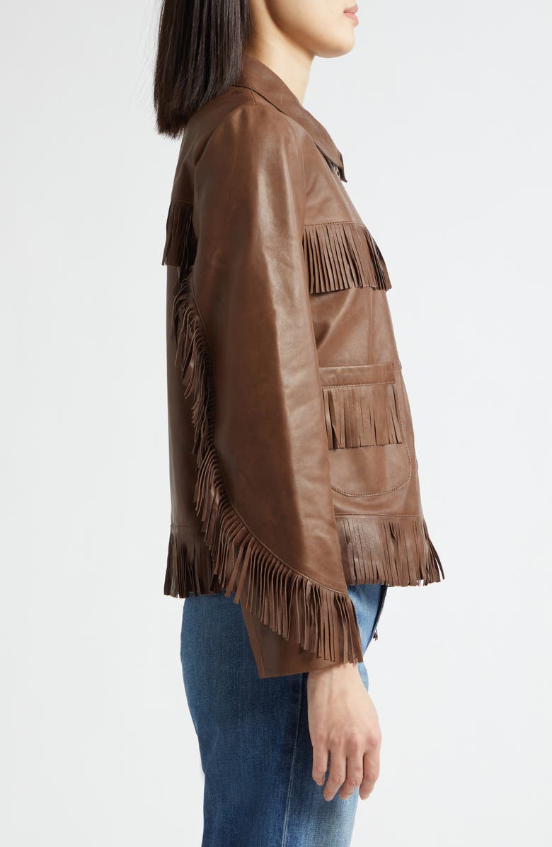 Nili Lotan Lazare Fringe Detail Leather Jacket, Alternate, color, Dark Brown