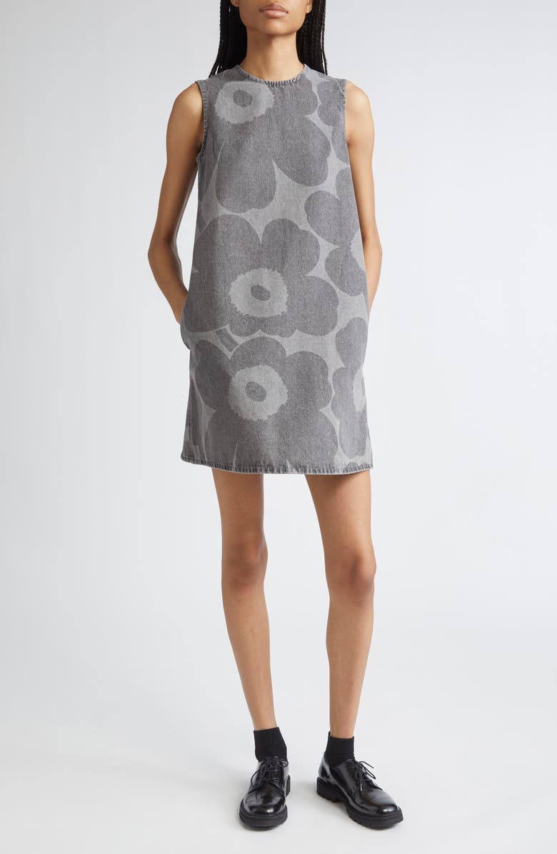 Marimekko Maridenim Somasti Unikko Denim Minidress, Main, color, Light Grey