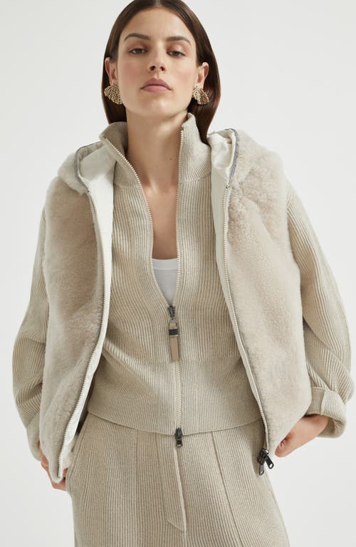 Brunello Cucinelli Beige Sparkling Knit Zip-up Cardigan In Neutral
