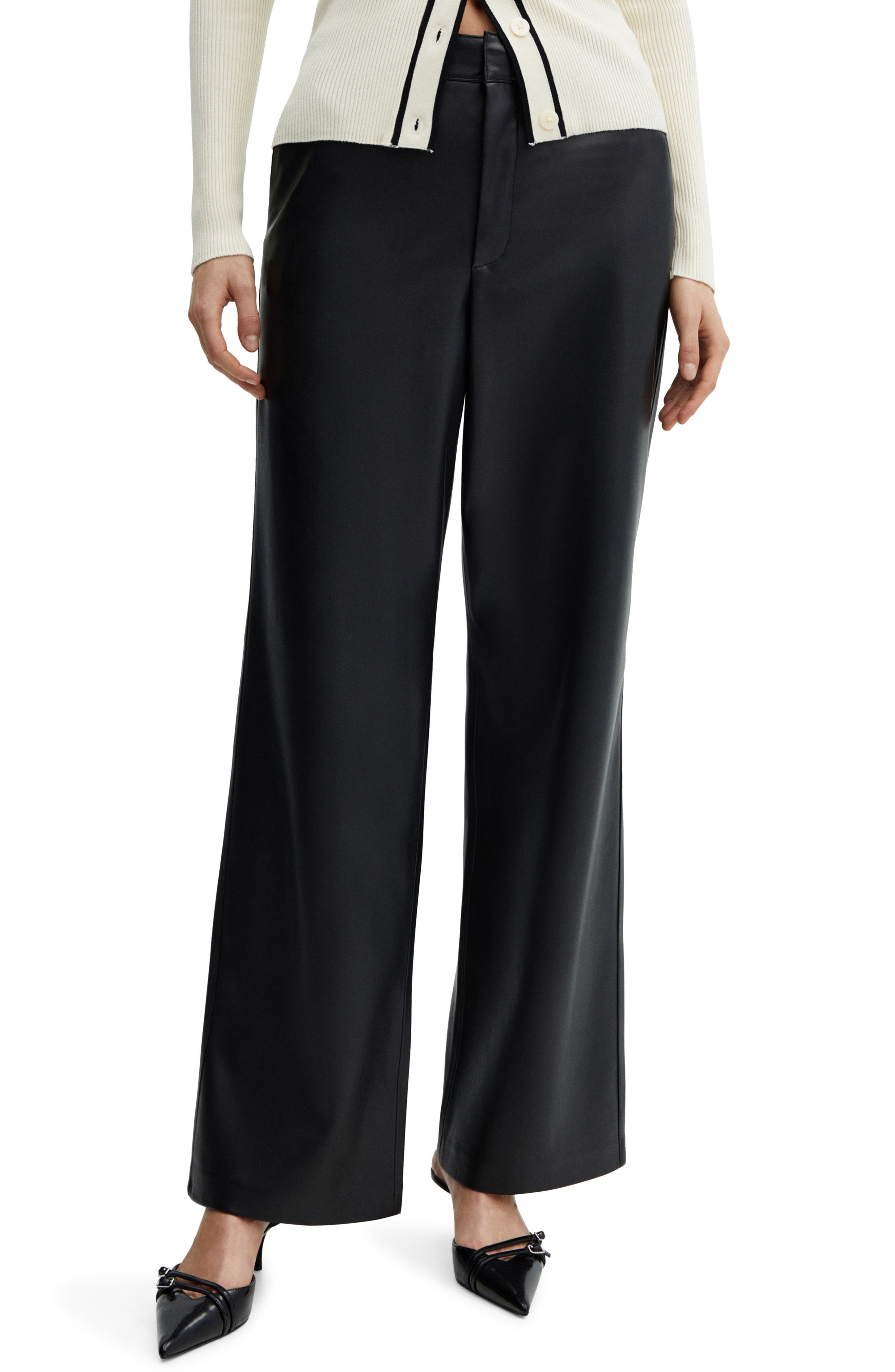 MANGO High Waist Faux Leather Pants
