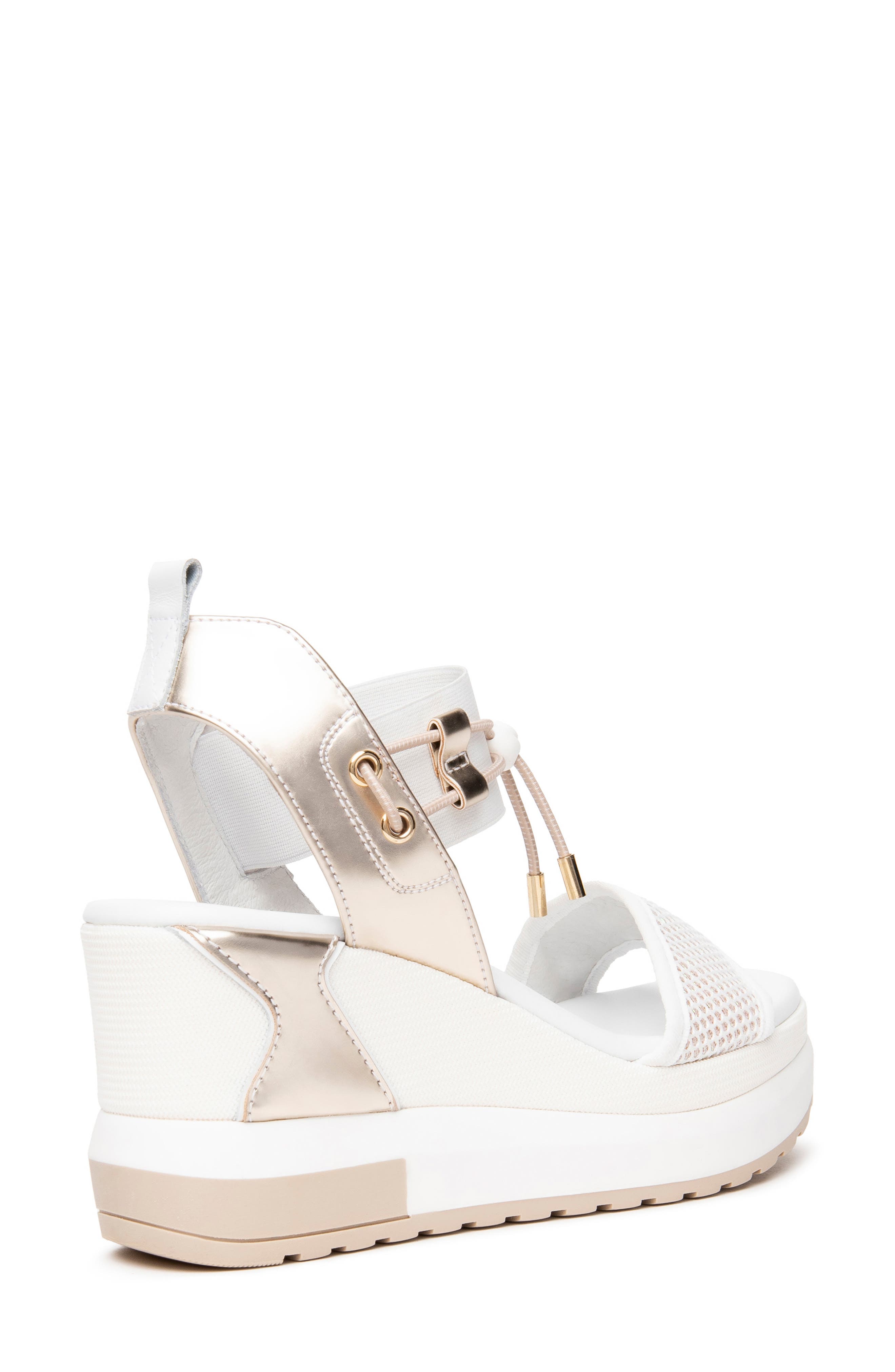 NeroGiardini Bungee Platform Wedge Sandal, Alternate, color, White/ Gold