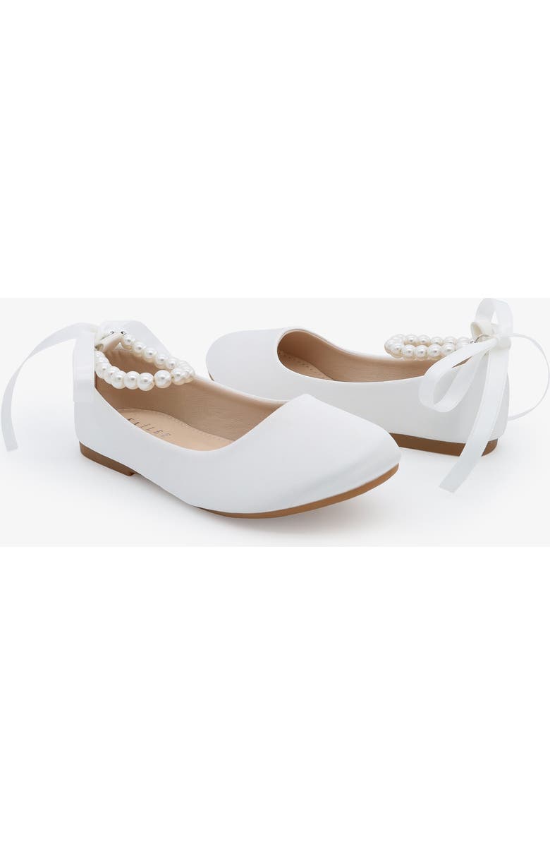 Kailee P Harper Satin Flower Girl Flats with All Pearls Ankle Strap, Alternate, color, White