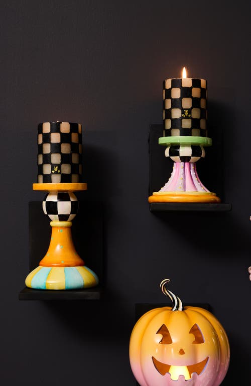 Mackenzie-childs Mackenzie Childs Trick Or Treat Set Of 3 Pillar Candleholders In Multi