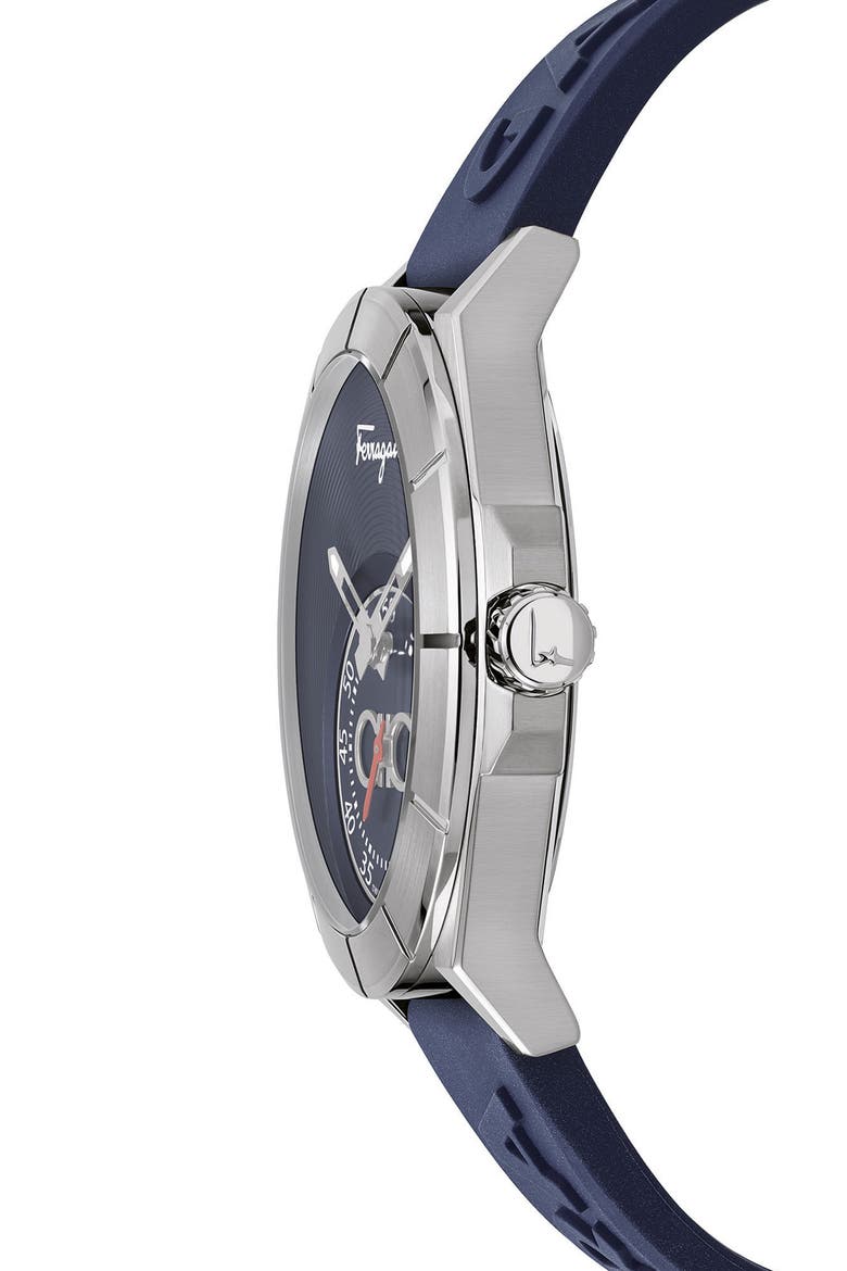 Salvatore Ferragamo Urban Silicon Strap Watch, 43mm, Alternate, color, BLUE/ SILVER