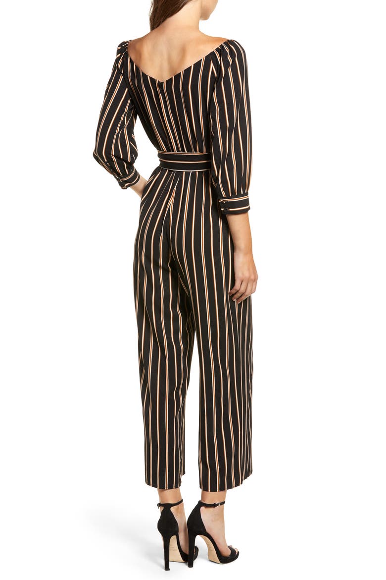 Chriselle Lim Jane Stripe Portrait Jumpsuit (Nordstrom Exclusive), Alternate, color, BLACK GOLD STRIPE
