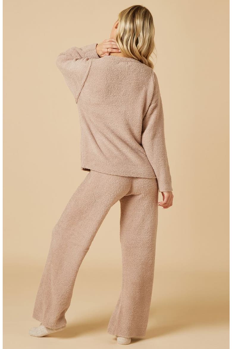 Solid Marshmallow Reverse Seam Crew Neck Lounge Set with Bracelet Sleeve, Alternate, color, Coco