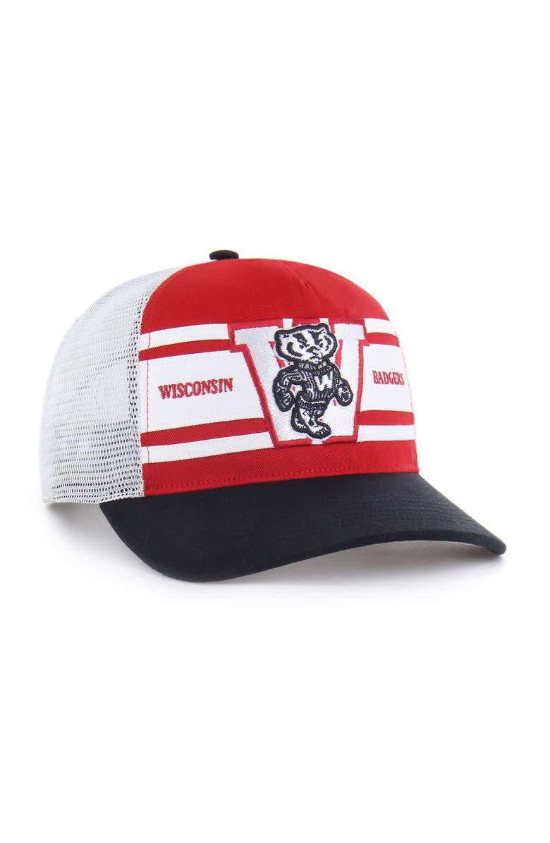'47 Youth '47 Red/Black Wisconsin Badgers Super Stripe Hitch Adjustable Trucker Hat, Alternate, color, Red