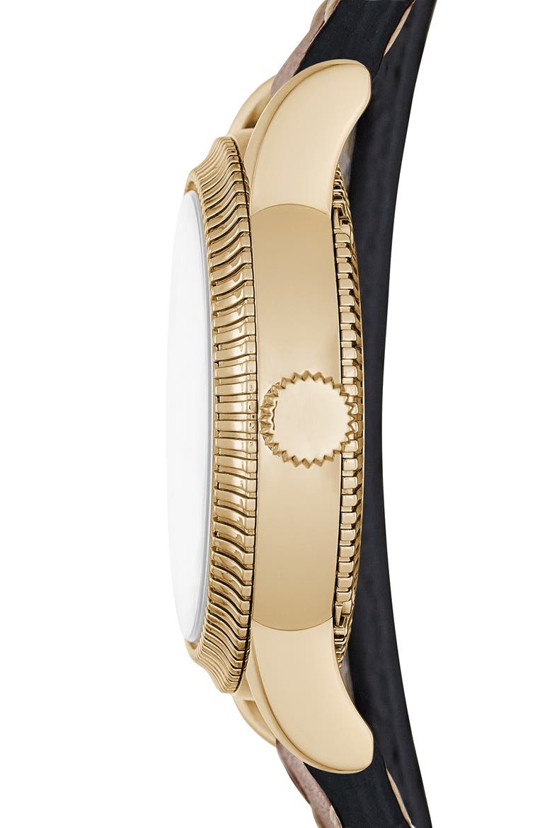 'Utilitarian' Round Leather Wrap Watch, 30mm, Alternate, color, TAN/ GOLD