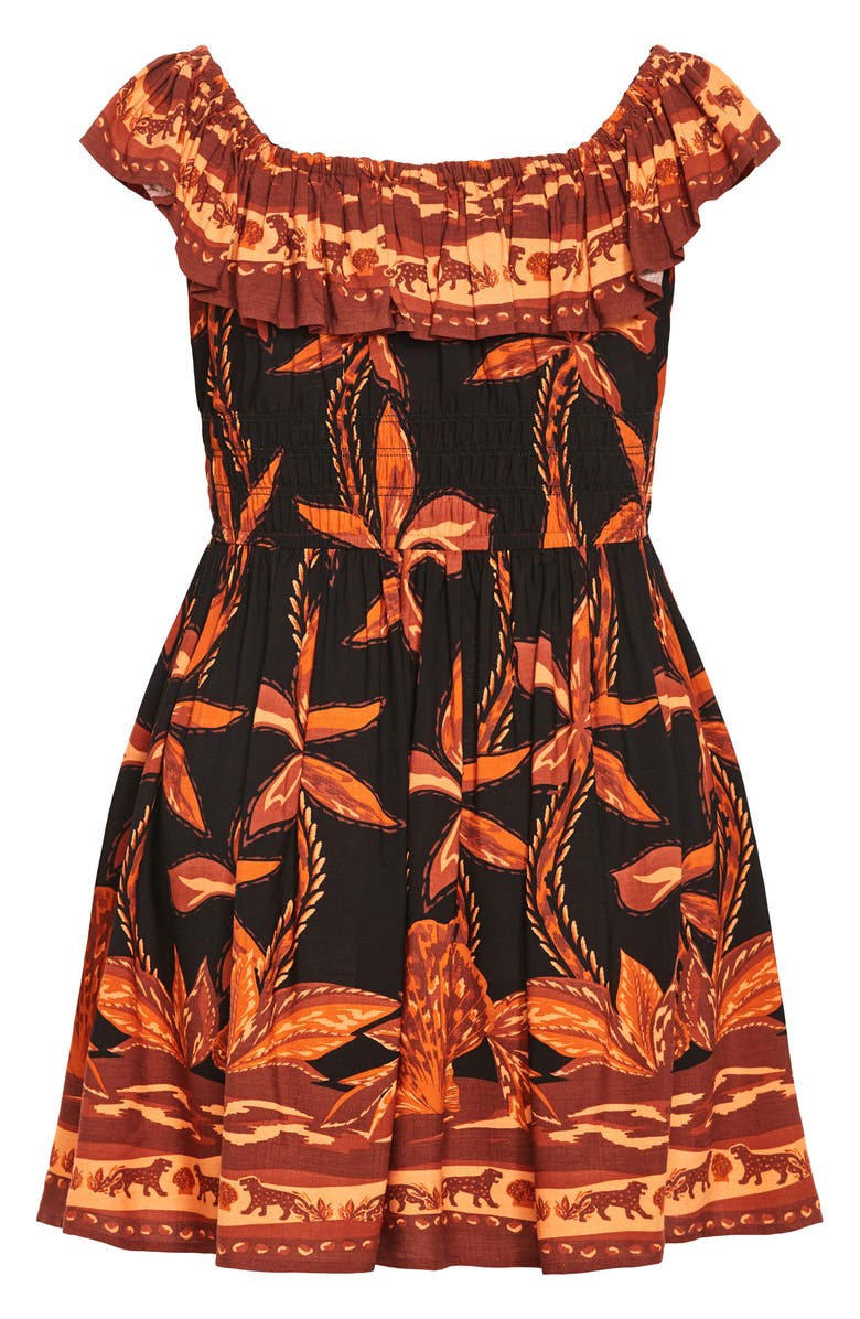 City Chic Tahitian Border Print Off the Shoulder Dress, Alternate, color, Black Tahitian