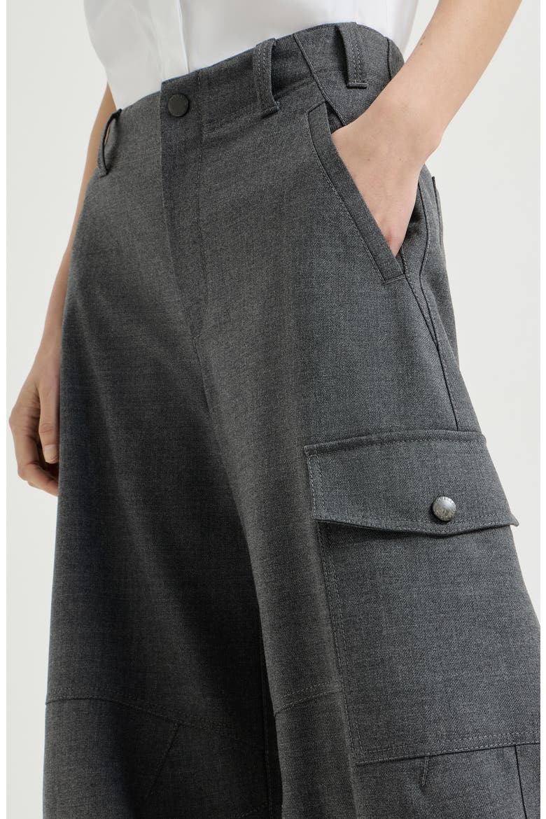 Virgin wool twill cargo barrel trousers with monili, Alternate, color, Dark Grey