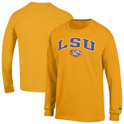 Men's Champion  Gold LSU Tigers Arch Over Logo Long Sleeve T-Shirt