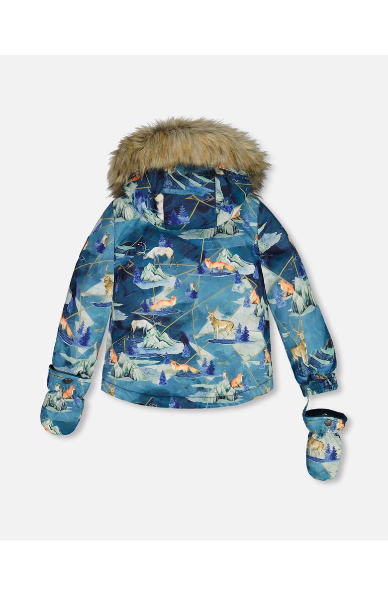 Deux par Deux Baby Boy's Two Piece Baby Snowsuit Burnt Orange With Printed Animal And Glaciers, Alternate, color, 