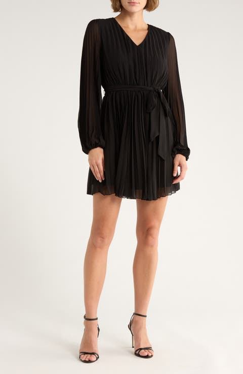 Pleat Long Sleeve Minidress