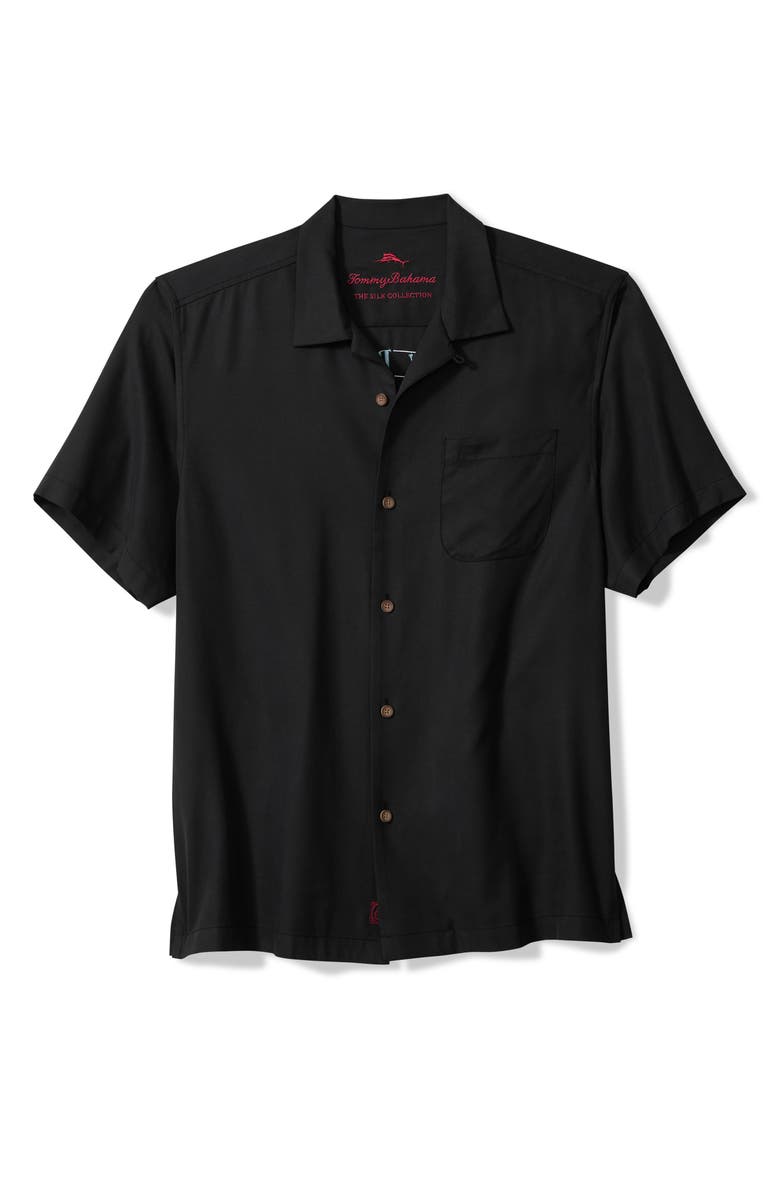 Tommy Bahama Sailor's Swirl Silk Camp Shirt, Alternate, color, Matte Black