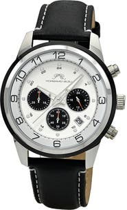 PORSAMO BLEU Arthur Chronograph Leather of Silicone Strap Watch, 44mm