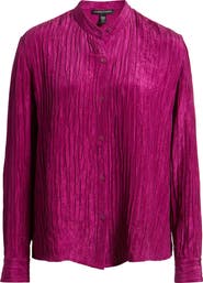 Eileen Fisher Mandarin Collar Silk Button-Up Shirt