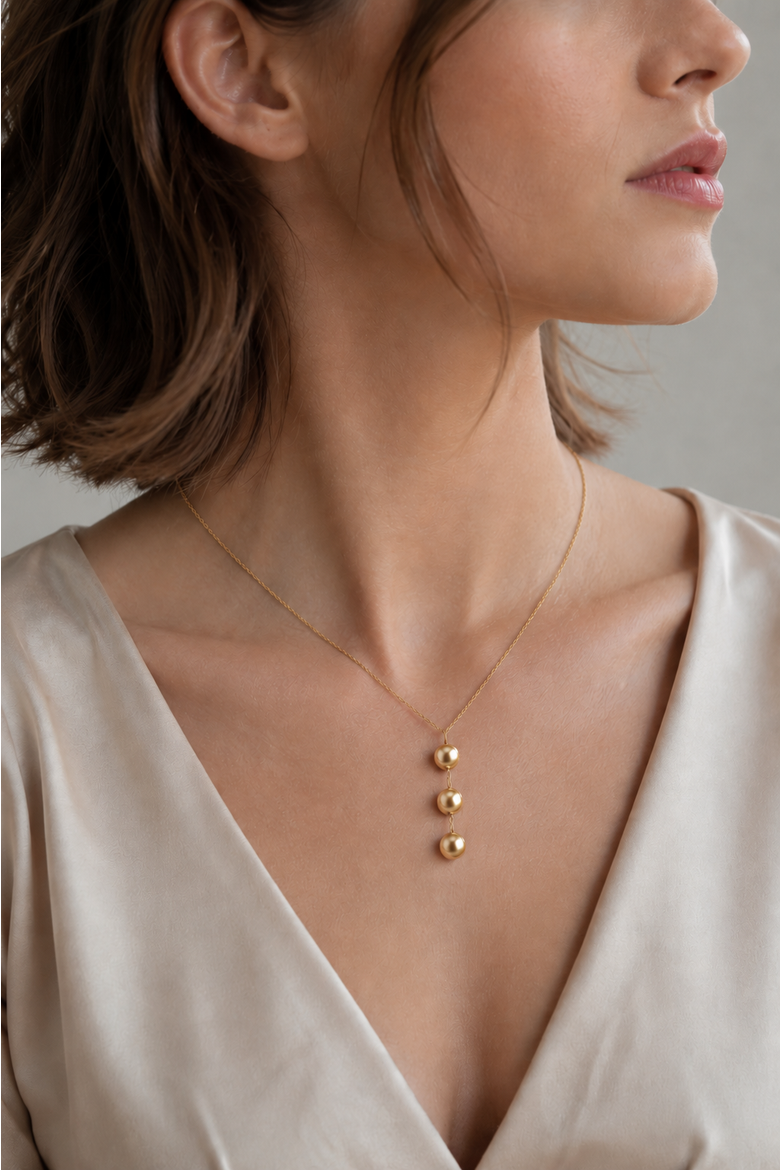 Golden South Sea Pearl Triple Drop Pearl Pendant, Alternate, color, Yellow Gold Chain