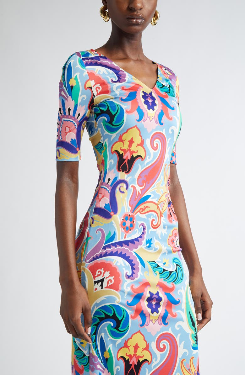 Etro Paisley Print Stretch Jersey Midi Dress, Alternate, color, Stampa F.do Blu