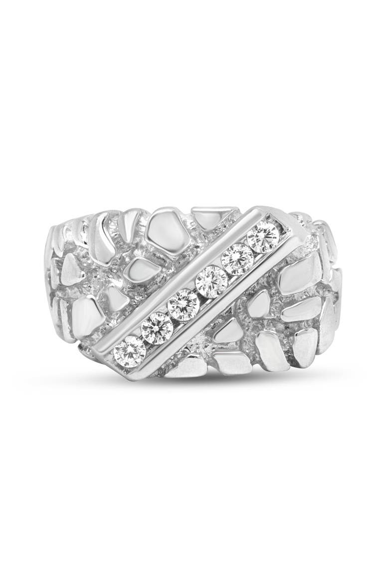 Silver 1/3 Diamond 6 Stone Rectangle Nugget Gents Ring, Alternate, color, Silver