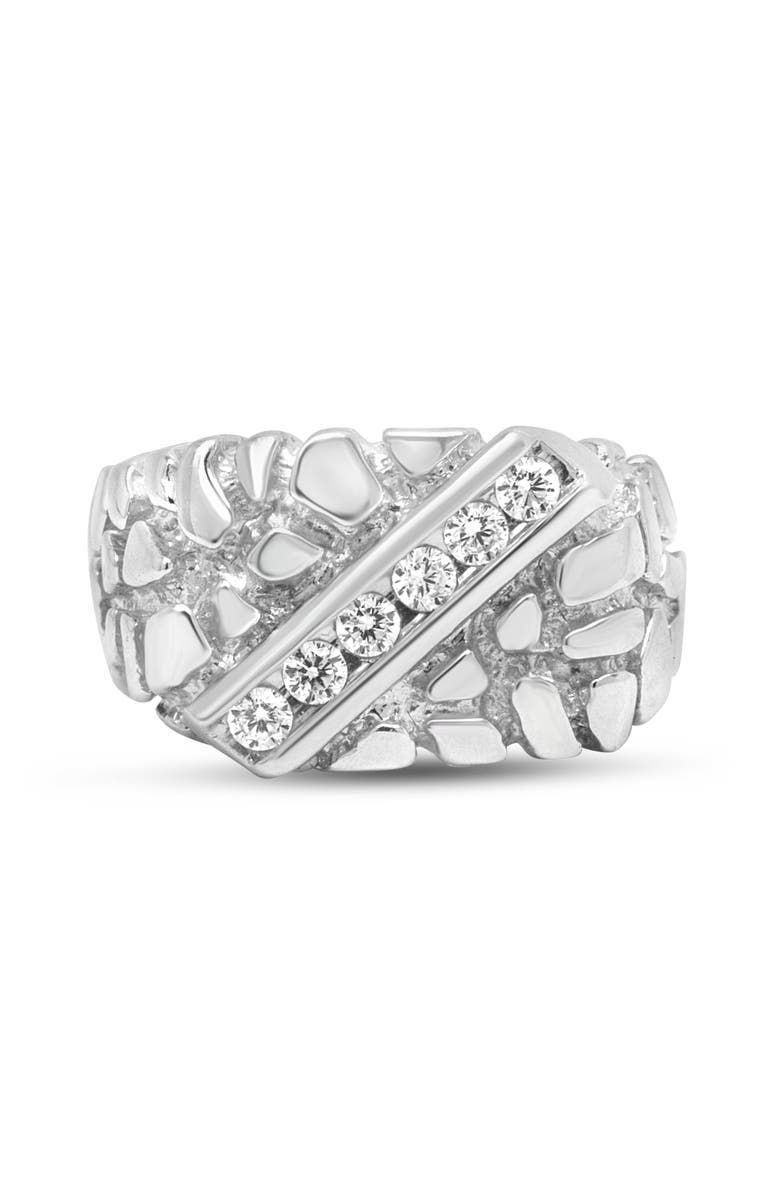 Haus of Brilliance Silver 1/3 Diamond 6 Stone Rectangle Nugget Gents Ring, Alternate, color, Silver