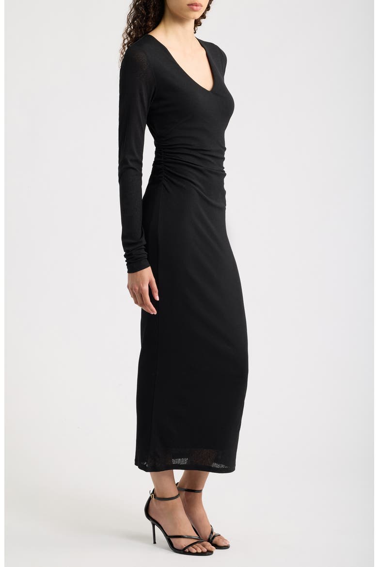 Side Ruched Long Sleeve Maxi Dress, Alternate, color, BLACK
