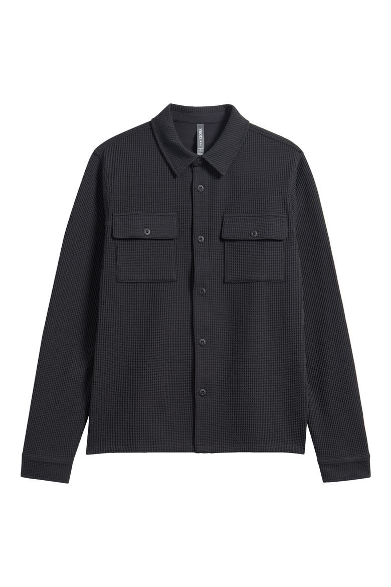 Tech Waffle Button-Up Shirt Jacket, Main, color, BLACK