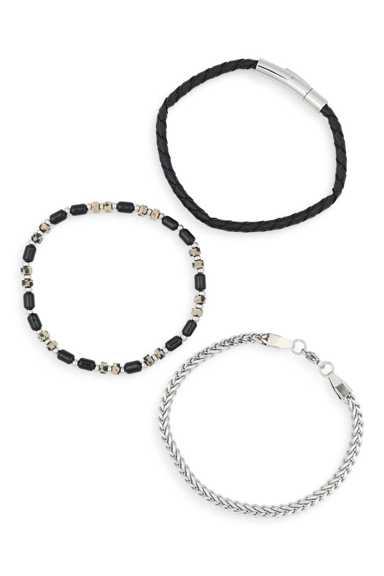 Men's 3-Piece Bracelet Set, Alternate, color, BLACK- STAINLESS
