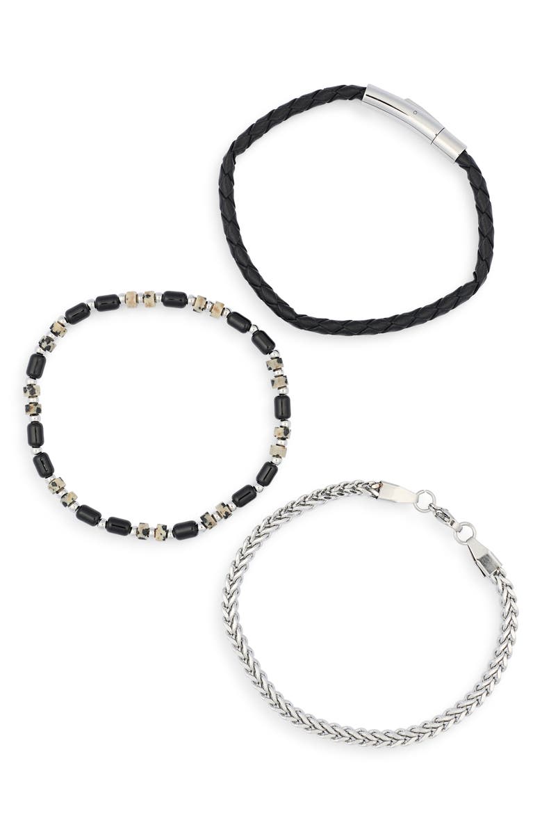 NORDSTROM RACK Men's 3-Piece Bracelet Set, Alternate, color, Black- Stainless