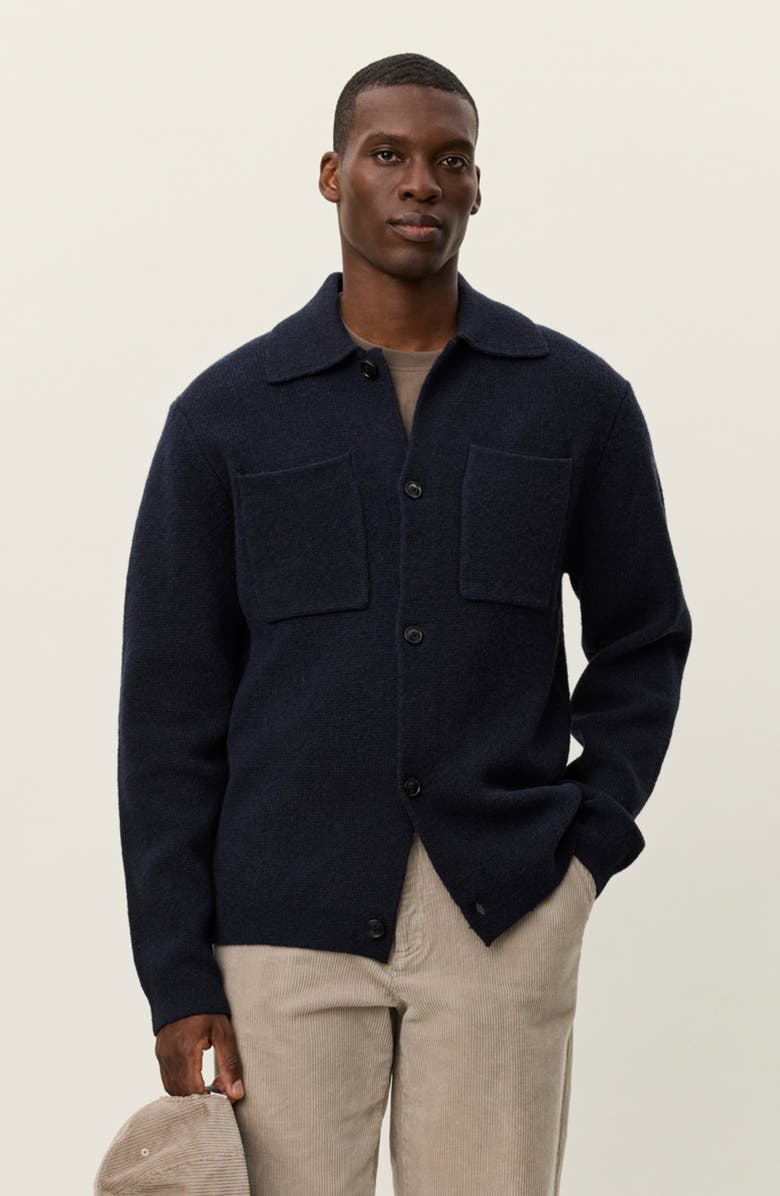 Les Deux Fischer Wool Milano Knit Overshirt, Alternate, color, Dark Navy