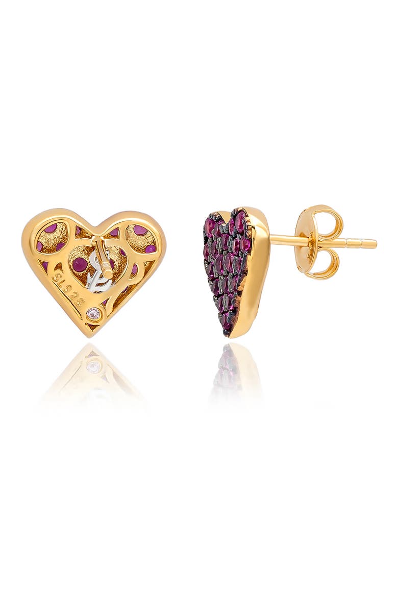 Pavé Cubic Zirconia Heart Stud Earrings, Alternate, color, RED