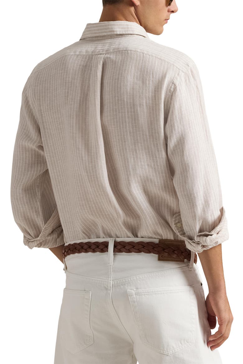 Classic Fit Stripe Linen Button-Down Shirt, Alternate, color, 7188E COASTAL BEIGE WHITE
