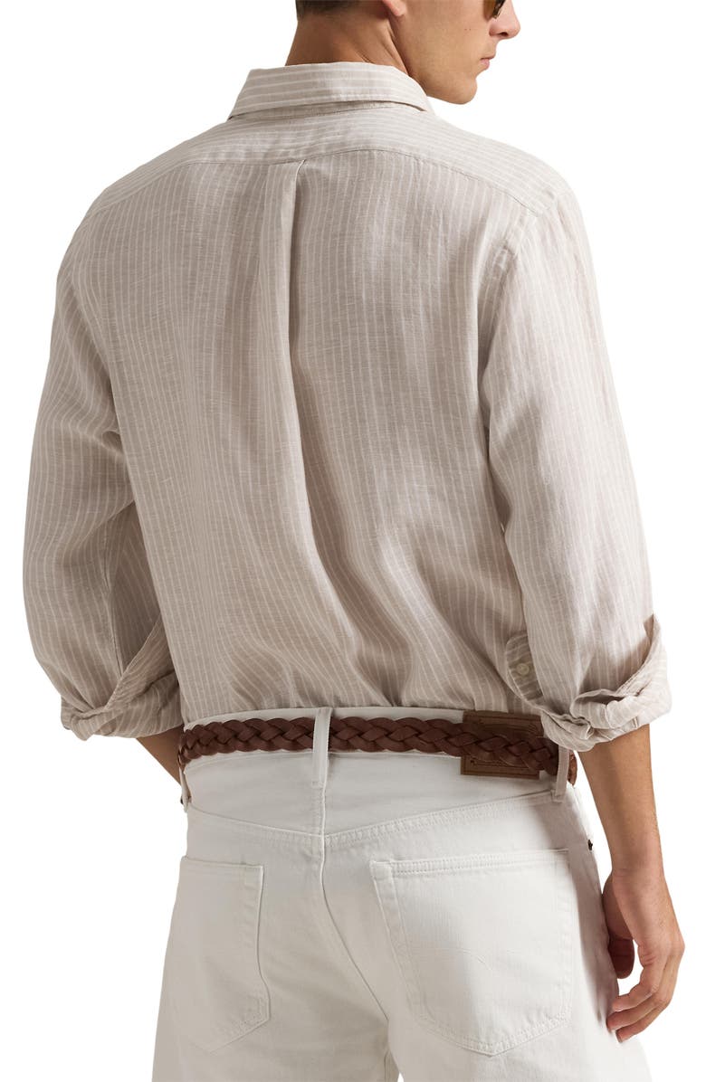 Polo Ralph Lauren Classic Fit Stripe Linen Button-Down Shirt, Alternate, color, Coastal Beige White