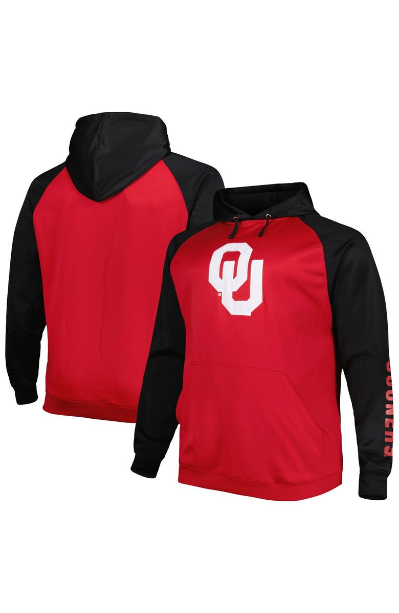 PROFILE Men's Crimson Oklahoma Sooners Big & Tall Raglan Fleece Pullover Hoodie, Main, color, Crimson
