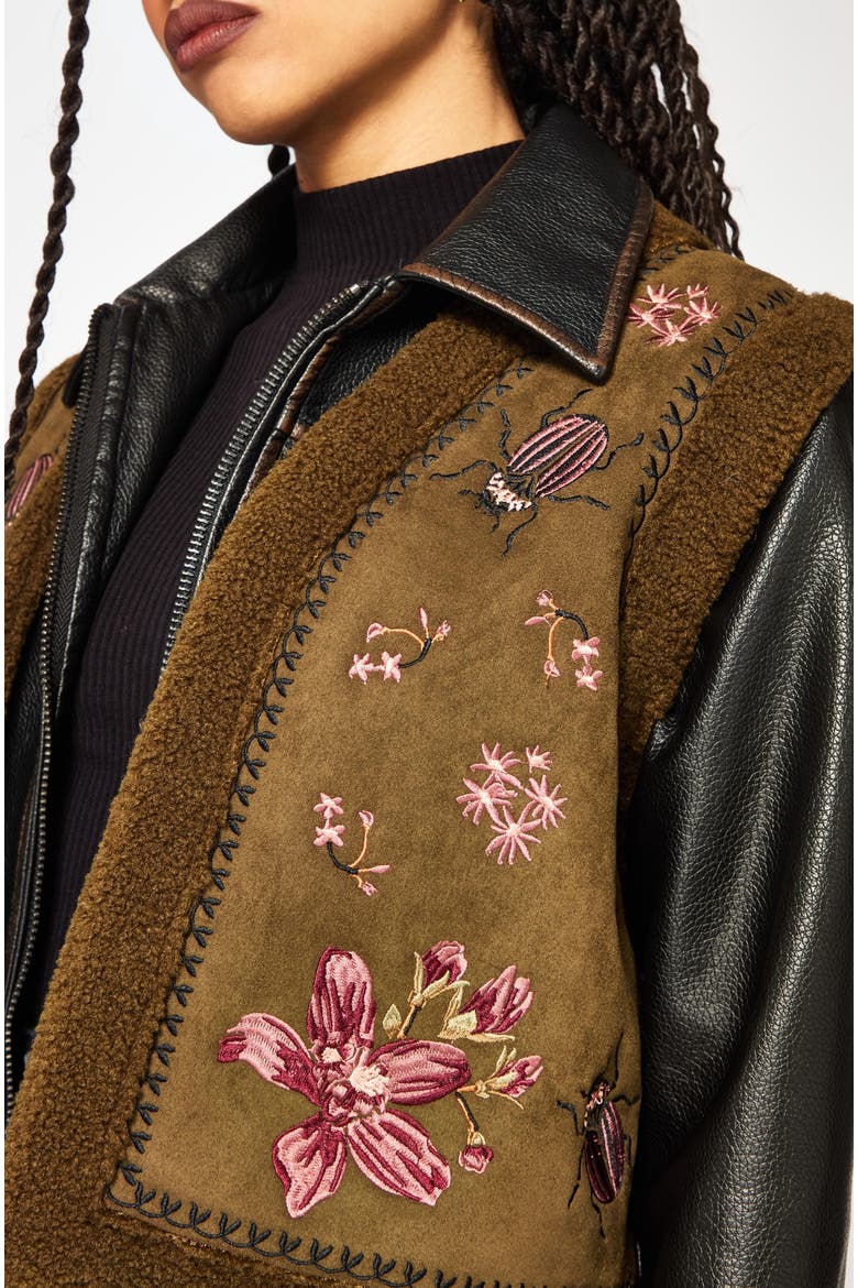 Sylvara Borg Embroidered Bug Gilet, Alternate, color, Brown
