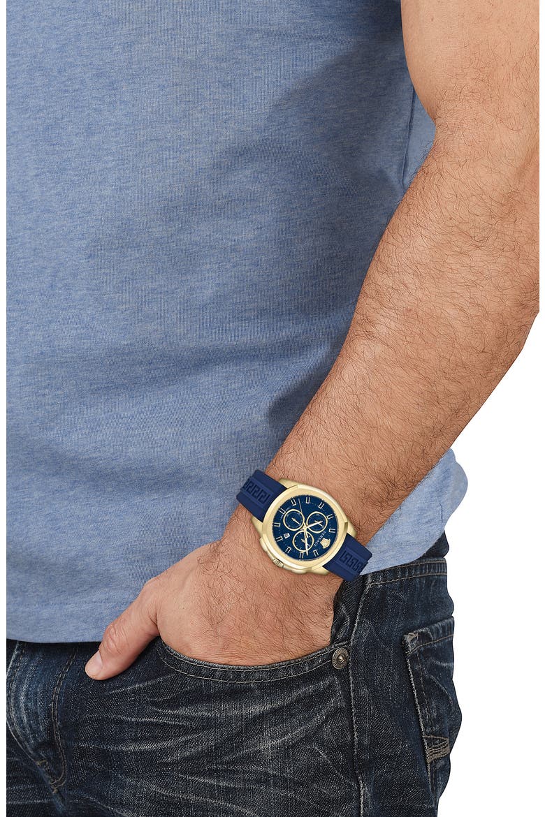 Silicone Strap Chronograph Watch, 43mm, Alternate, color, GOLD