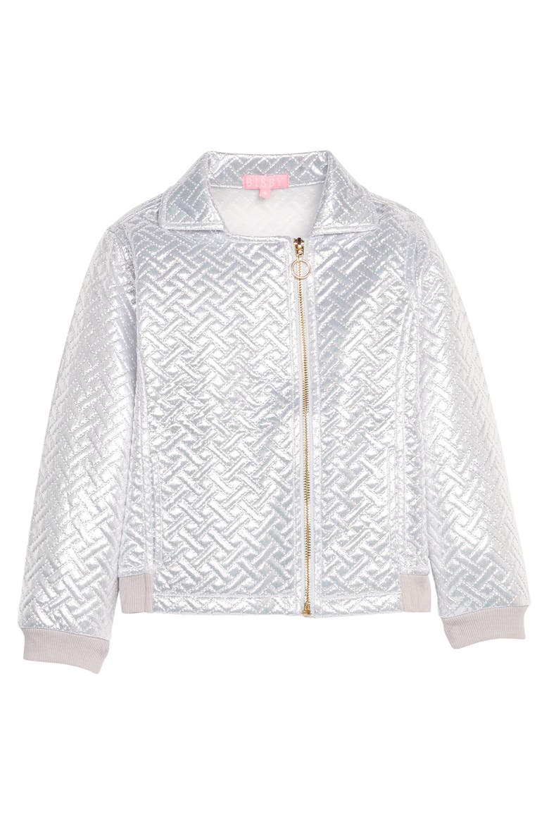 Kids' Quilted Moto Jacket, Alternate, color, Silver