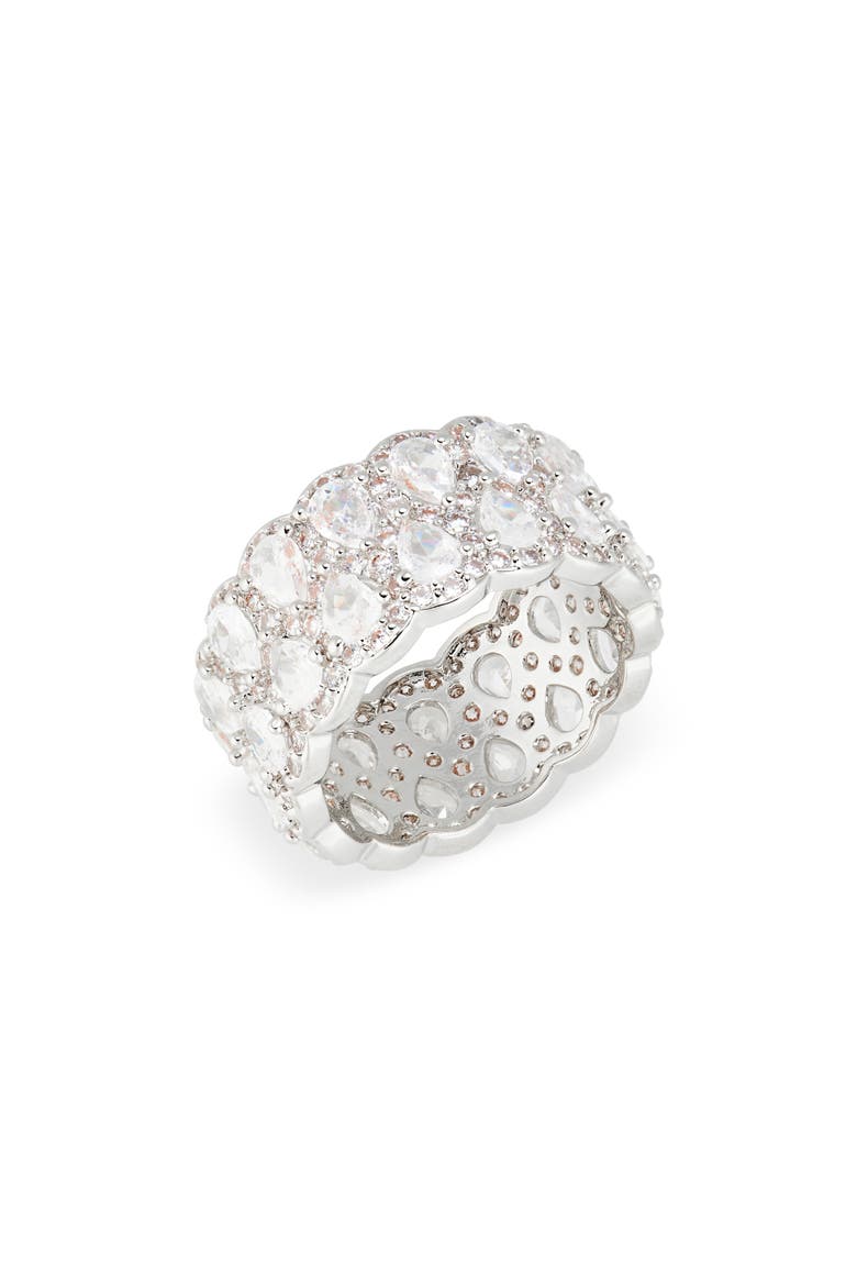 Cubic Zirconia Scalloped Eternity Band Ring, Main, color, CLEAR- SILVER