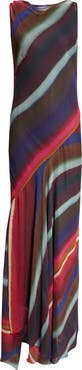 Christopher John Rogers Louie Stripe Cowl Back Bias Crinkle Chiffon Gown