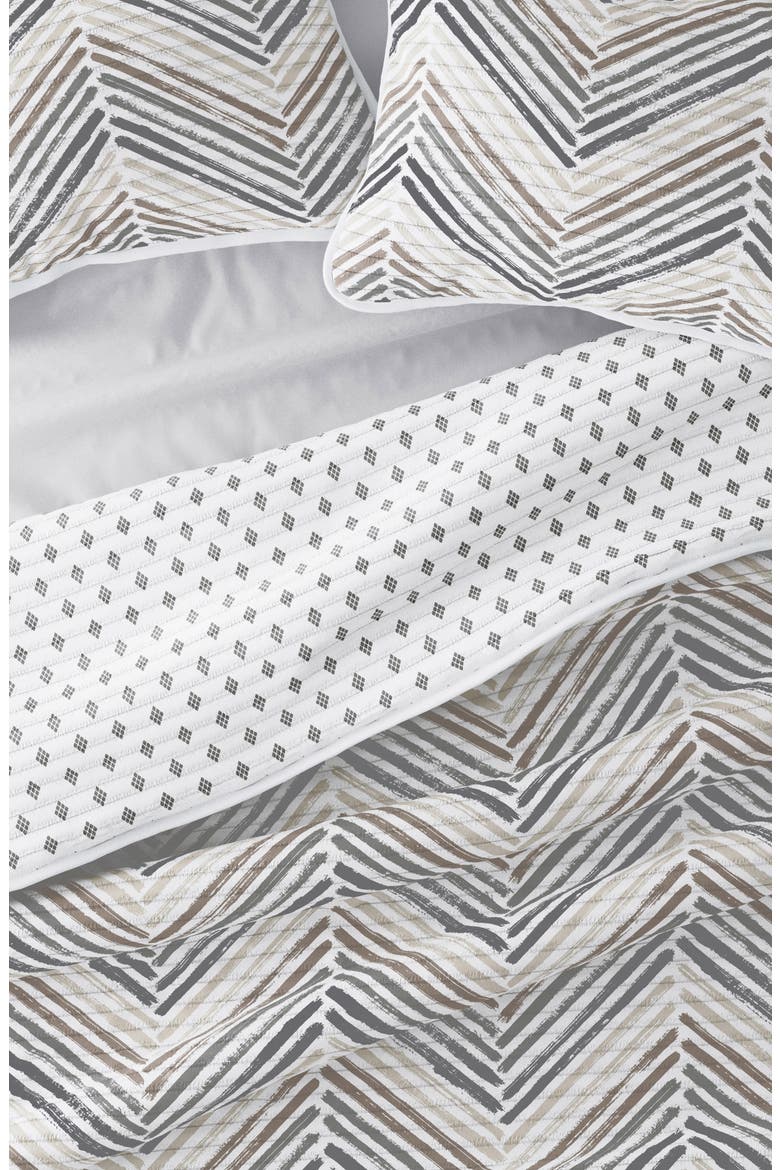 All Season Diamond Chevron Reversible Down Alternative Quilt & Sham Set, Alternate, color, LIGHT GRAY