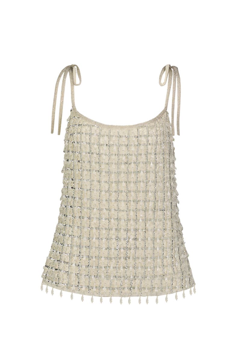 Mac Duggal Crystal Embellished Soft Tie Cami Top, Alternate, color, Beige