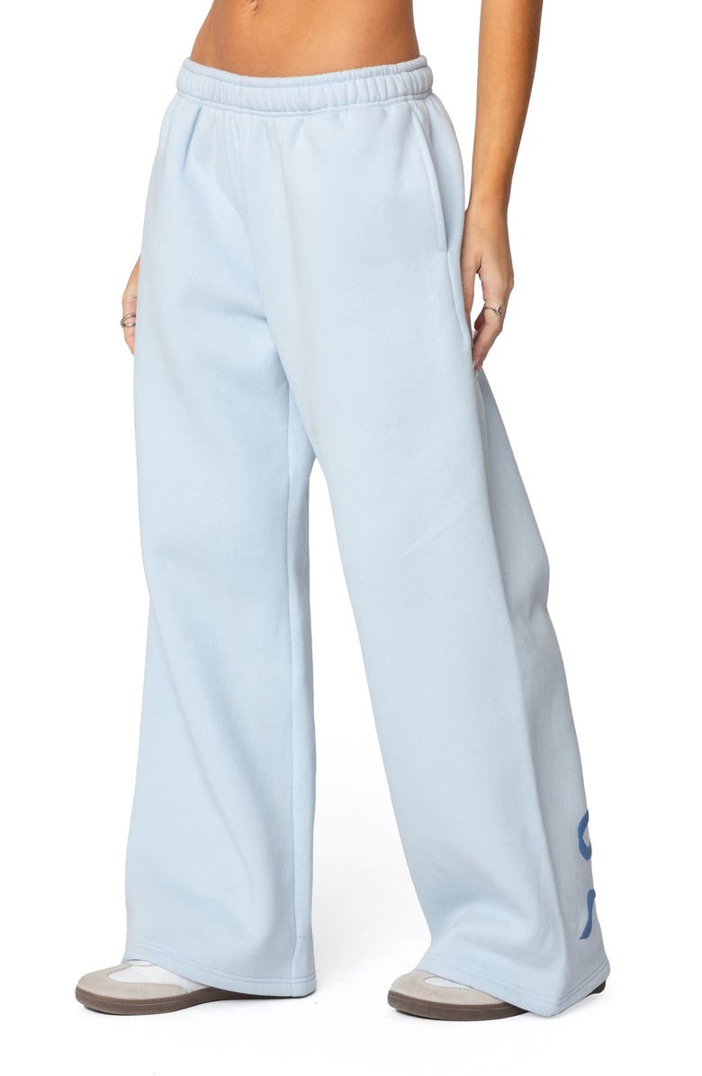 EDIKTED Bonney Bow Wide Leg Sweatpants, Alternate, color, Blue