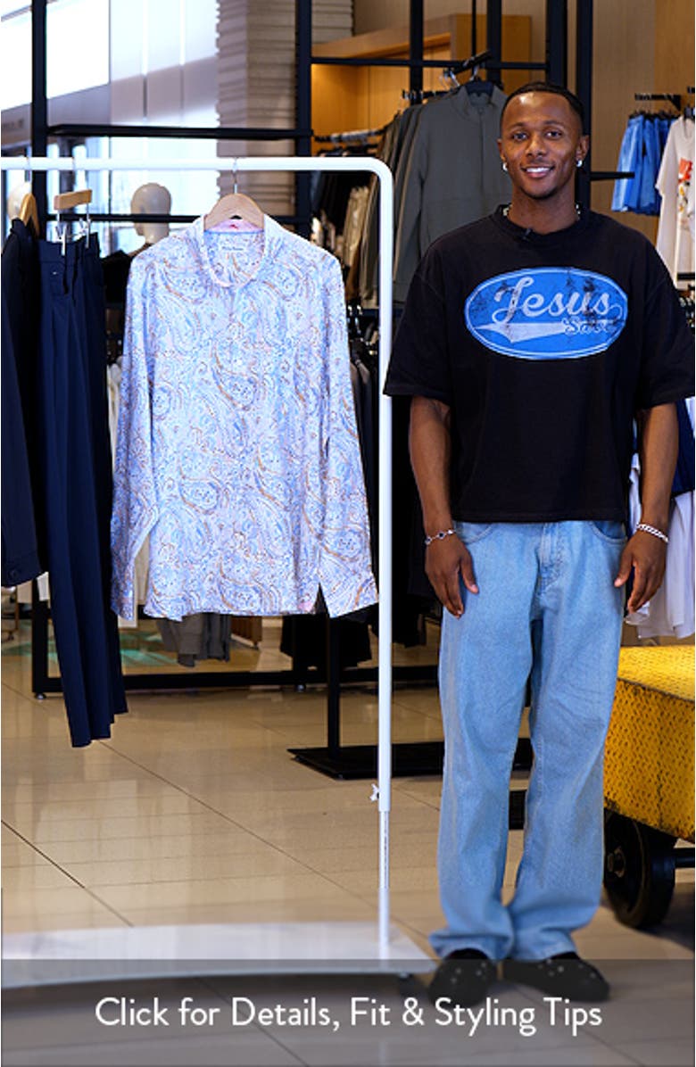 Playa Blanca Paisley Linen Button-Up Shirt, sales video thumbnail