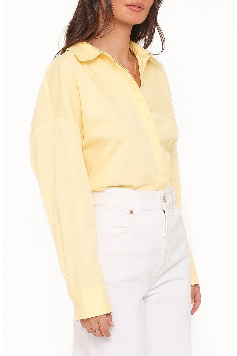 Inez Scallop Back Detail Cotton Button-Up Shirt, Alternate, color, YELLOW