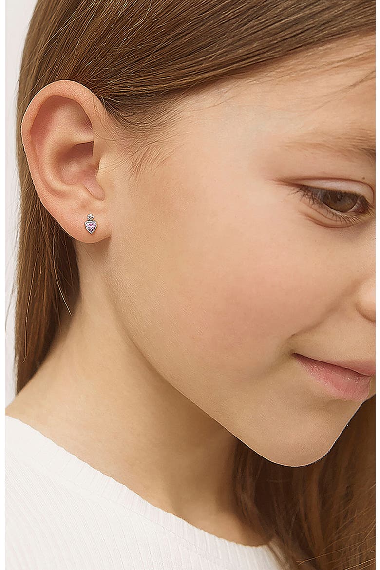 14k Royal Heart Cubic Zirconia Earrings, Alternate, color, Pink