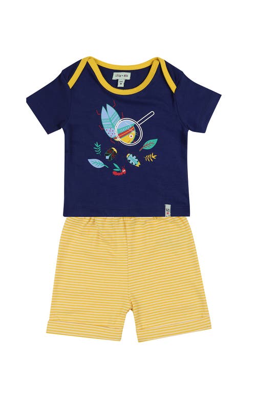 Lilly + Sid Organic Cotton Bugs Print Top And Short Set In Multi