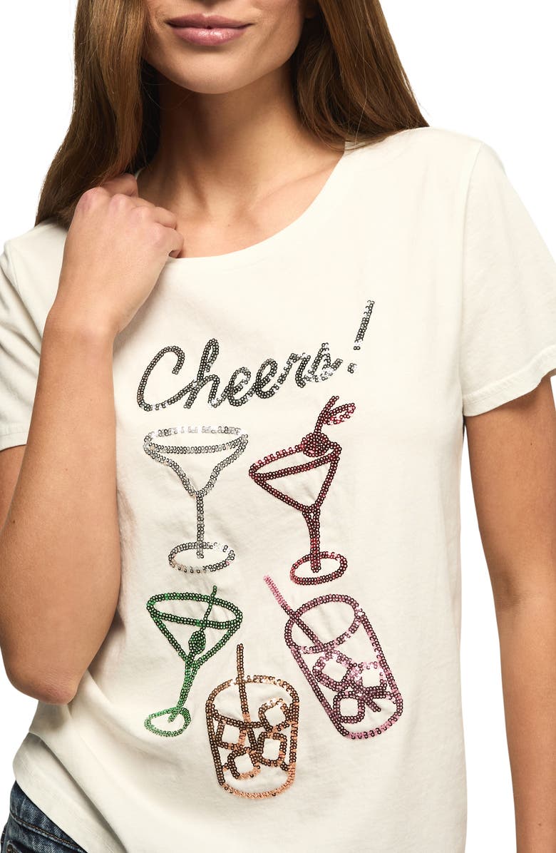 Lucky Brand Sequin Cheers Glasses T-Shirt, Alternate, color, Bright White