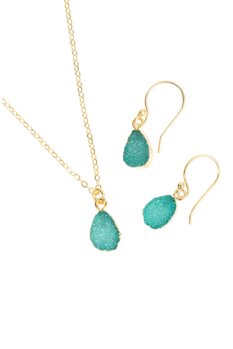 Mini Drusy Earring and Necklace Set, Main, color, GREEN